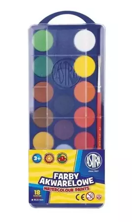 Farby akwarelowe fi 23.5mm 18 kolorów ASTRA - ASTRA papiernicze