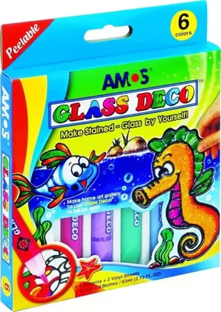 Farby witrażowe Glass Deco 6 kolorów blister AMOS