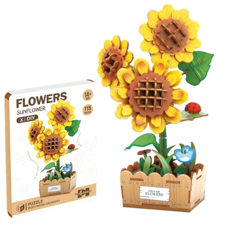 DIY drewniane kwiatki 3D słoneczniki - Askato