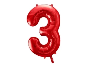 Balon foliowy 3 czerwony 86cm - PartyDeco