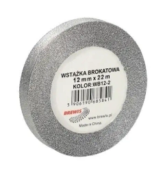 Wstążka brokatowa srebrna 12mmx22m - Brewis