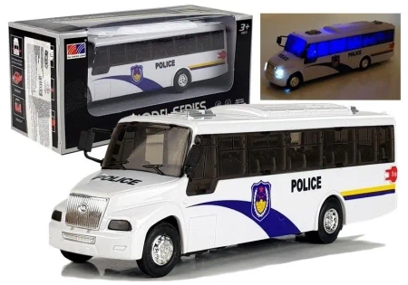 Bus policyjny ze światłem biały - Leantoys