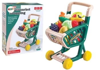 Wózek sklepowy dla dzieci + owoce zielony - Leantoys
