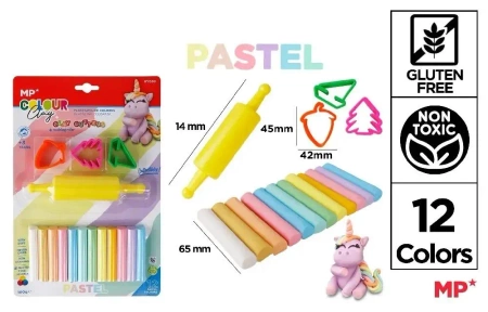 Plastelina 12 kolorów pastel + foremki i wałek - MP Main Paper