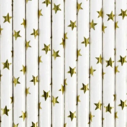 Słomki papierowe złote 19.5cm 10szt - PartyDeco