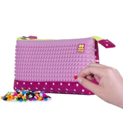 Piórnik na suwak Białe Kropki z różowym panelem - Pixie Crew