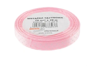 Wstążka satynowa w kropki różowa 12mmx22m - Brewis