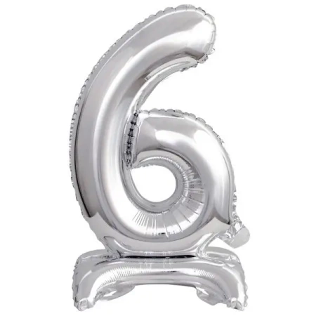 Balon foliowy mini cyfra 6 na stojaku srebrna - Amscan