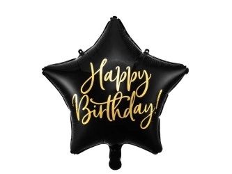Balon foliowy Happy Birthday 40cm czarny - PartyDeco