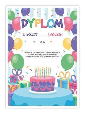Dyplom A4 urodzinowy - Tort 5szt - LearnHow