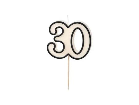 Świeczka urodzinowa 30 biało-czarny 5,5cm - PartyDeco