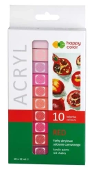 Farby akrylowe 12ml 10 kol czerwony HAPPY COLOR - GDD