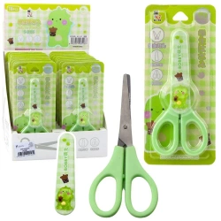 Nożyczki szkolne z osłonką oburęczne zielone 14cm - Leantoys