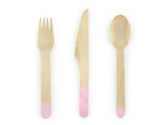 Sztućce drewniane różowe 16cm 18szt - PartyDeco