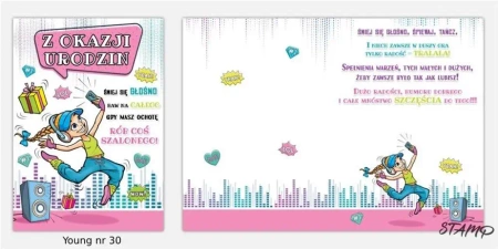 Karnet Young B6 + koperta wzór nr 30 Urodziny - Stamp