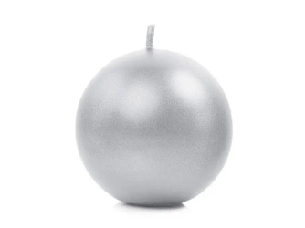 Świeca metalizowana Kula srebrny 8cm 6szt - PartyDeco
