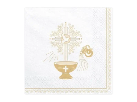Serwetki Chrzest Święty 33x33cm złoty 20szt - PartyDeco