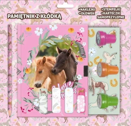 Pamiętnik z kłódką i stempelkami zestaw przyborów konie 24 - DERFORM