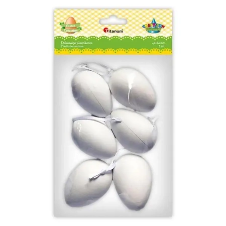 Zawieszki plastikowe jajka 40x60mm białe 6szt - Titanum