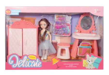 Laleczka z szafą toaletką i innymi akcesoriami mix - SWEDE