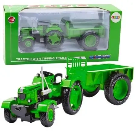 Traktor rolniczy z przyczepą metalowy zielony 1:18 - Leantoys