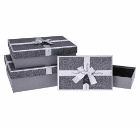Pudełko prezentowe z kokardą 3szt srebrny ROZETTE