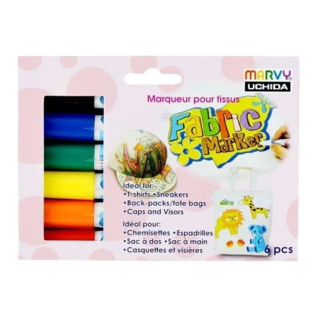 Flamastry do zdobienia jasnych tkanin 6 kolorów - Marvy