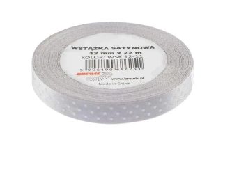 Wstążka satynowa w kropki szara 12mmx22m - Brewis