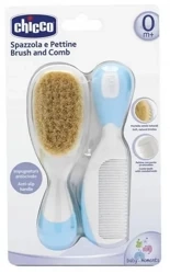 Szczotka + grzebyk z naturalnego włosia niebieskie - Chicco