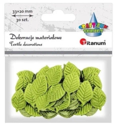 Ozdoba materiałowa liście 20x33mm jasnoziel. 30szt - Titanum