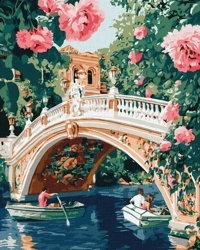 Malowanie po numerach - Most i kwiaty 40x50cm - Ideyka