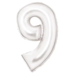 Balon foliowy cyfra 9 satynowa biała 86cm - Amscan