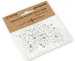 Koraliki literki białe 7x7mm 100szt - Penword