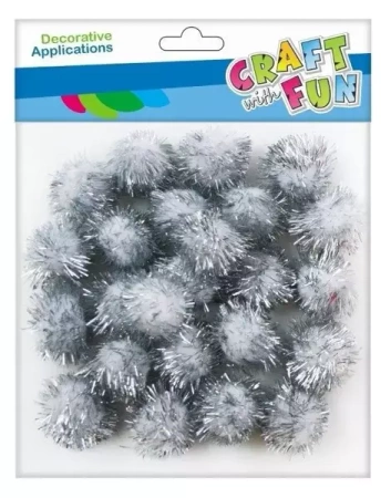 Pompony brokatowe białe 2cm 24szt - Craft with Fun