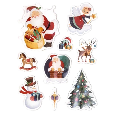 Naklejki żelowe z brokatem święta 9szt - Dalprint