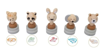 Drewniane pieczątki z tuszem - zwierzęta - Askato