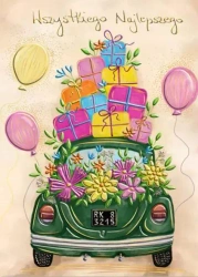 Karnet A5 Urodziny - Zielone auto - Henry