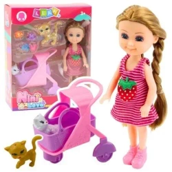 Lalka mini z akcesoriami różowa - Leantoys