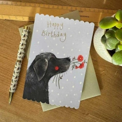 Karnet Urodziny Labrador z kwiatami - Alex Clark