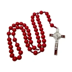 Różaniec plasik duży paciorek czerwony - Art Sacrum