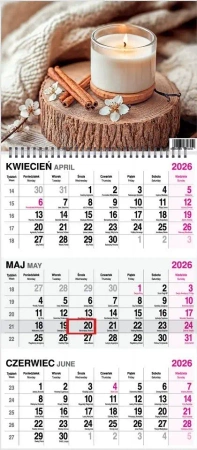 Kalendarz 2026 trójdzielny na spirali Świeczka - O-press