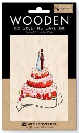Karnet drewniany C6 + koperta Ślub tort - Cozywood