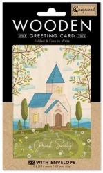 Karnet drewniany C6 + koperta Chrzest Kościół - Cozywood