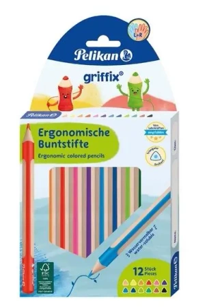 Kredki ołówkowe trójkątne Griffix 12 kolorów - PELIKAN