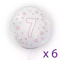 Balony z cyfrą "7" (6 sztuk), gwiazdki różowe