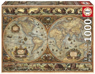 Puzzle 1000 Stara mapa świata - Educa