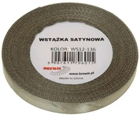 Wstążka satynowa khaki 12mm x 32m - Brewis