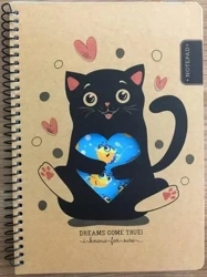 Kołonotatnik A5/80K kratka kraft Kot i rybki - Fresh