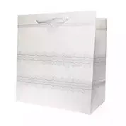 Torebka Lux 14,5x15x6,5cm brokat biała ROZETTE