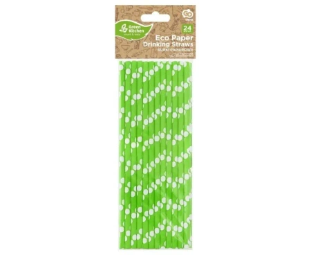 Słomki pap. pistacjowe w białe groszki 6x197mm 24s - Godan